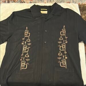 Cubavera Black Embroidered Guayabera Shirt Heritage Fit L